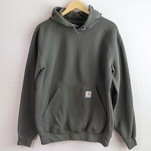 Carhartt Mens Small Olive Green Pullover Hoodie Sweatshirt Loose Fit Casual K121